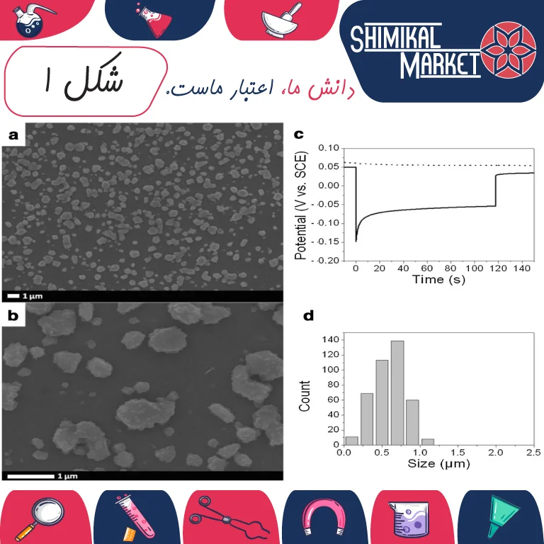 تصاویر SEM با بزرگنمایی کم (a) و زیاد (b) از ذرات مس رسوبگذاریشده بهمدت ۲ دقیقه روی سطح نیکل در دمای محیط.